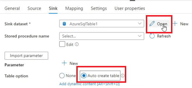 REST API to Azure - Auto Create Table option